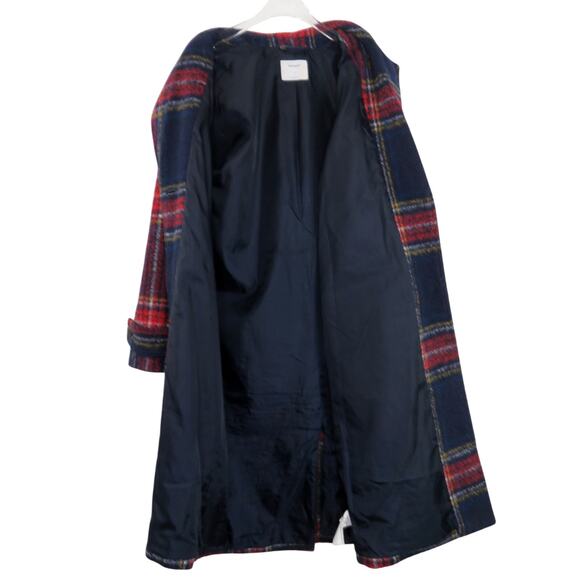 Old Navy Oversized Soft-Brushed Plaid Coat Navy & Red Tartan Plaid Wool Small - Picture 4 of 8